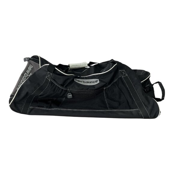 New Balance 30" Rolling Duffel Bag – Black with White Trim, 3 Mesh Pockets, Side - Picture 2 of 7